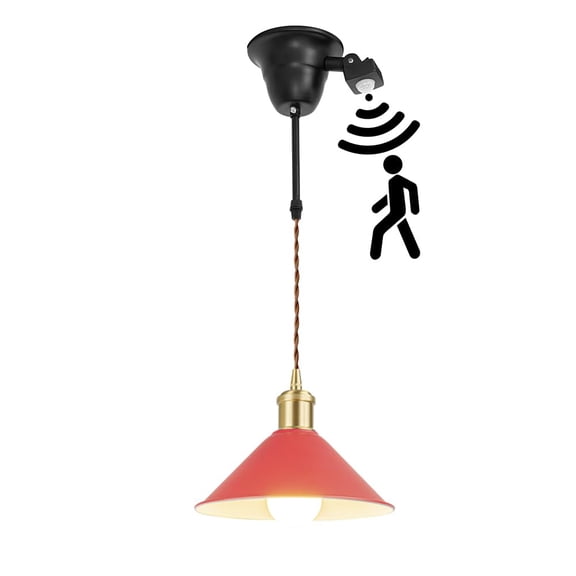 KAYYELAMP 1.9Ft Cord E26 Connection Motion-Activated Modern Design Red Metal Shade Brass Base Hanging Light for Kitchen Home Entrance 1 Pcs(No Bulb)