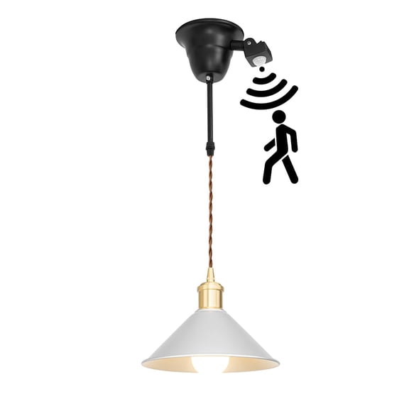 KAYYELAMP 1.9Ft Cord E26 Connection Motion-Activated Modern Design Silver Metal Shade Brass Base Hanging Light for Kitchen Home Entrance 1 Pcs(No Bulb)