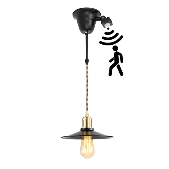 KAYYELAMP 1.9Ft Cord E26 Connection Motion-Activated Modern Style White Metal Flat Shade Brass Base Hanging Light for Kitchen Home Entrance 1 Pcs(No Bulb)