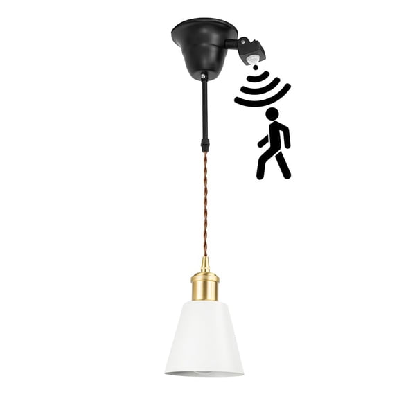 KAYYELAMP 1.9Ft Cord E26 Connection Motion-Activated Modern Style White Mini Shade Brass Base Metal Hanging Light for Kitchen Home Entrance 1 Pcs(No Bulb)