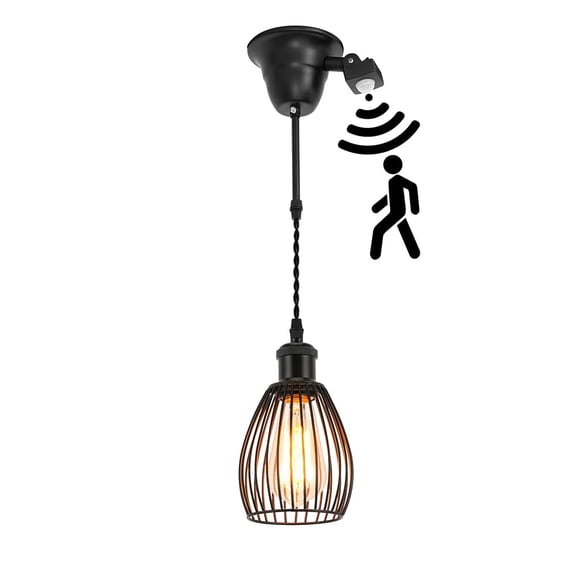 KAYYELAMP 1.9ft Adjustable Cord E26 Connection Replacement Motion-Activated Hanging Light Black Base Mini Cage Shade Vintage Motion-Activated Hanging Light for Farmhouse Home Store(No Bulb)