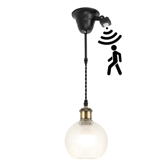 KAYYELAMP 1.9ft Adjustable Cord E26 Connection Replacement Motion-Activated Hanging Light Brown Bronze Base Glass Ball Shade Modern Motion-Activated Hanging Light for Farmhouse Home Store(No Bulb)