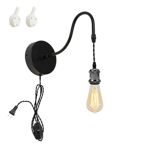 KAYYELAMP 1-Light Adjustable Wall Sconce 9.8 Feet Dimmable Twisted Corded Gooseneck Wall Lamp E26 Pearl Black Base Retro Design for Bedside Farmhouse Kitchen Home