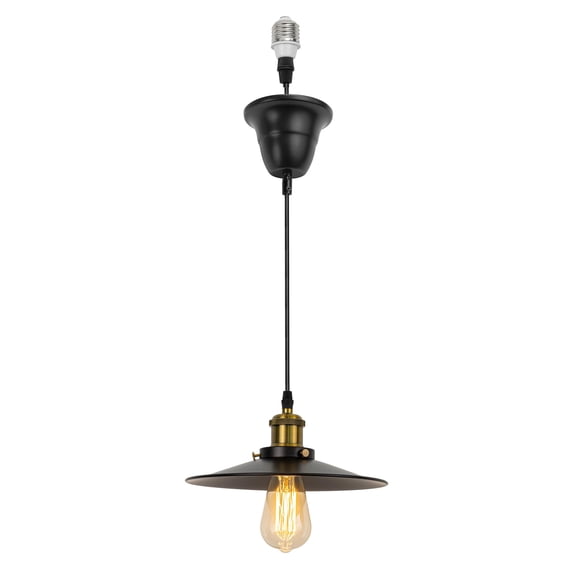 KAYYELAMP 1 Pcs Ceiling Light Convert Pendant E26 Base Connections Dia 10.2" Flat Black Metal Shade 3.2ft Cord Conversion Kit for E26 Spot Lamp Industrial Style