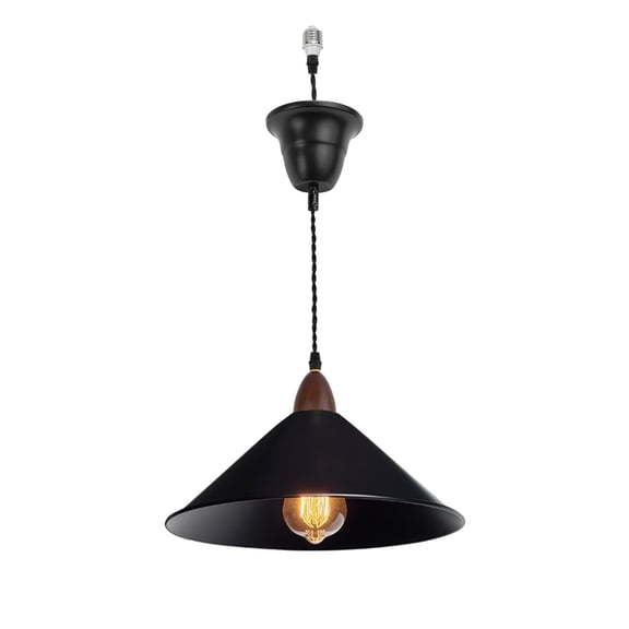 KAYYELAMP 1 Pcs Ceiling Light Convert Pendant E26 Base Connections Dia 11.8" Black Metal Shade Walnut Base 3.2ft Cord Conversion Kit for E26 Spot Lamp Vintage Style