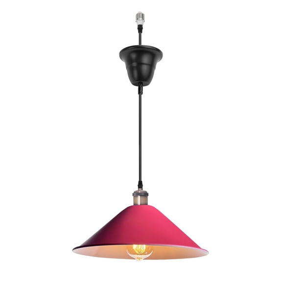 KAYYELAMP 1 Pcs Ceiling Light Convert Pendant E26 Base Connections Dia 11.8" Red Cone Shade Bronze Base 3.2ft Cord Conversion Kit for E26 Spot Lamp Industrial Style