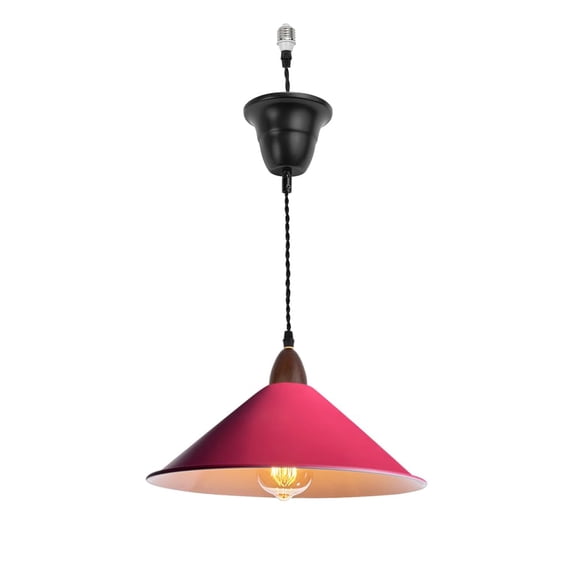 KAYYELAMP 1 Pcs Ceiling Light Convert Pendant E26 Base Connections Dia 11.8" Red Metal Shade Walnut Base 3.2ft Cord Conversion Kit for E26 Spot Lamp Vintage Style