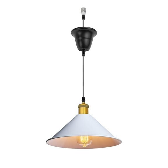 KAYYELAMP 1 Pcs Ceiling Light Convert Pendant E26 Base Connections Dia 11.8" White Cone Shade Gold Base 3.2ft Cord Conversion Kit for E26 Spot Lamp Industrial Style