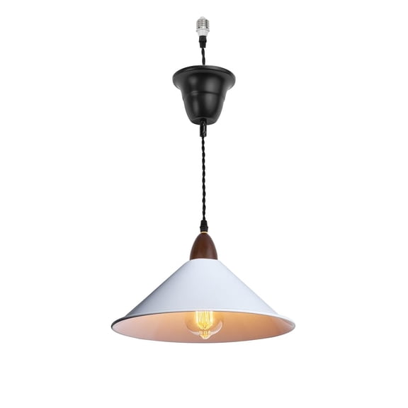 KAYYELAMP 1 Pcs Ceiling Light Convert Pendant E26 Base Connections Dia 11.8" White Metal Shade Walnut Base 3.2ft Cord Conversion Kit for E26 Spot Lamp Vintage Style