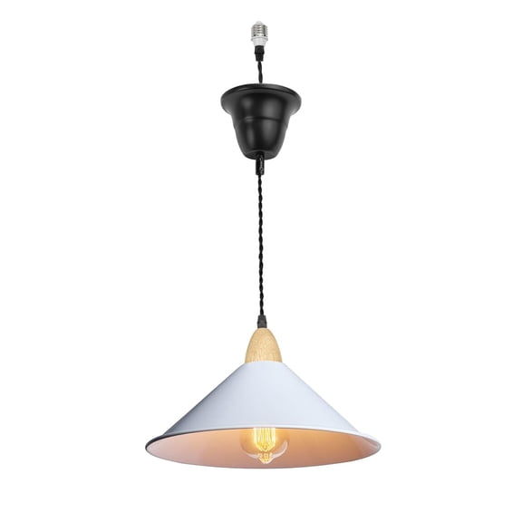 KAYYELAMP 1 Pcs Ceiling Light Convert Pendant E26 Base Connections Dia 11.8" White Metal Shade Wood Base 3.2ft Cord Conversion Kit for E26 Spot Lamp Vintage Style