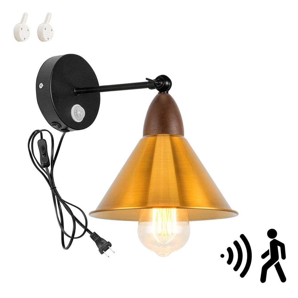 Sensor Sconce KAYYELAMP 1 Pcs Motion Sensor Wall Sconce UL Plug-in Cord Walnut Base ...