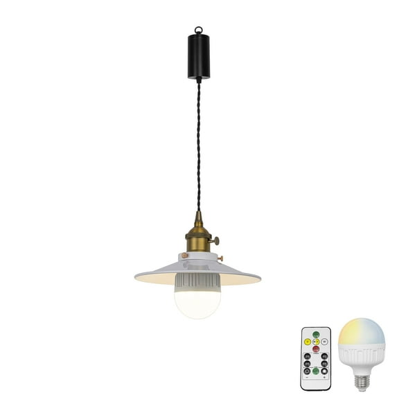 KAYYELAMP 1 Pcs Remote LED Bulb Rechargeable Battery Adjusted Height Hanging Light Dimming Timing Brass Finish Base White Metal Lamp for Stairs Farmhouse