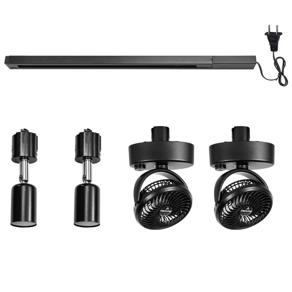 KAYYELAMP 1 Track Rail, 2 Track Lights No Bulb, 2 Adjustable Wind Speed Track Mini Fans Easy Installation Plant Growing Kit For House Plants Air Circulation Ventilation Pet Room