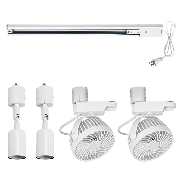 KAYYELAMP 1 Track Rail, 2 Track Lights No Bulb, 2 Track Mini Fans Easy Installation White Plant Growing Kit For House Plants Air Circulation Ventilation No Master Switch