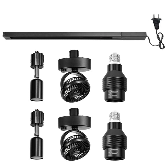 KAYYELAMP 1 Track Rail, 2 Track Lights With Full Spectrum Bulbs, 2 Adjustable Wind Speed Track Mini Fans Easy Installation Plant Growing Kit For House Plants Air Circulation Ventilation