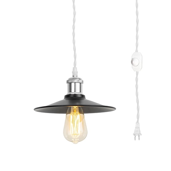 KAYYELAMP 15 Feet Dimmable Switch Plug in Silver E26 Base Black Metal Shade Retro Design Hanging Lamp for Kitchen Bar Bedsides(No Bulb)