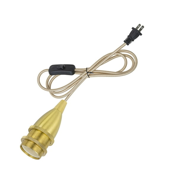 KAYYELAMP 15 Feet Plug in Button Outlet Light Gold Cable Hanging Light E12 Brass Base Retro Design for Bedsides Bay-Window Farmhouse Loft Kitchen(No Bulb)