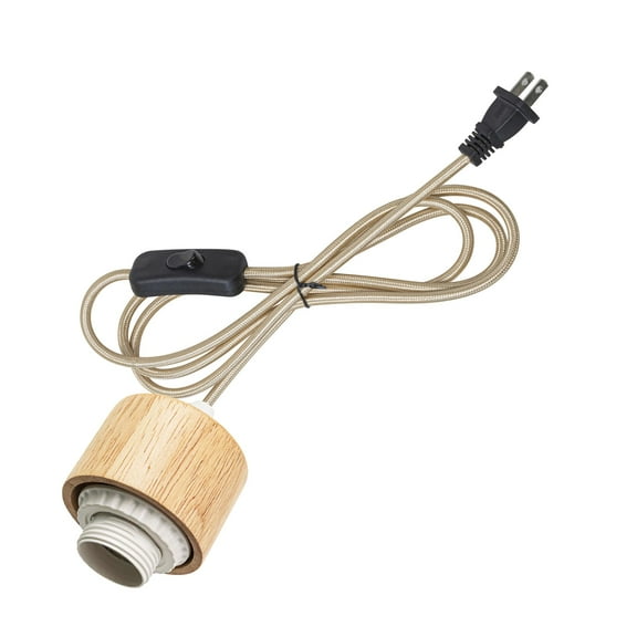 KAYYELAMP 15 Feet Plug in Button Outlet Light Gold Cable Hanging Light E26 Wood Base Modern Design for Bedsides Bay-Window Farmhouse Loft Kitchen(No Bulb)