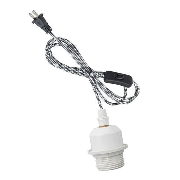 KAYYELAMP 15 Feet Plug in Button Outlet Cable Hanging Light White E26 Base Simple Design for Bedsides Bay-Window Farmhouse Loft Kitchen(No Bulb)
