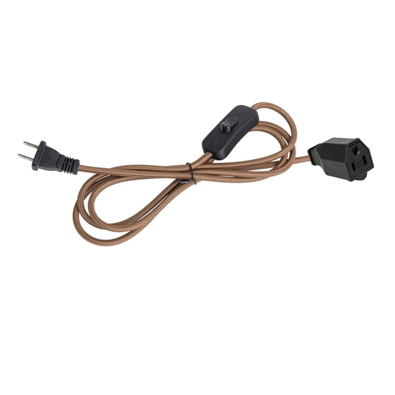 KAYYELAMP 15 ft Brown Weave Rope Extension Cable On/Off Switch with 3-Prong Female Socket Retro Style For Table Lamp Bedside Lighting Accessory Part