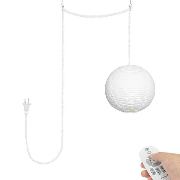 KAYYELAMP 15ft Plug in Cord White Rounded Paper Shade Remote Dimmable LED Hanging Light Modern Style Pendant Ideal for Kitchen Bedroom Office Home