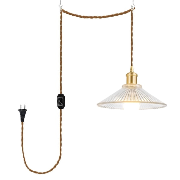 KAYYELAMP 15ft Plug in Dimmable Cord Hanging Light Brass Base Clear Glass Shade Minimalist Pendant for Farmhouse Home Store(No Bulb)
