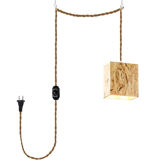KAYYELAMP 15ft Plug in Dimmable Cord Pendant Light Wabi-Sabi Style Wood Rectangular Hanging Lamp for Dining Room Table Stairs Kitchen 1 Pcs(No Bulb)