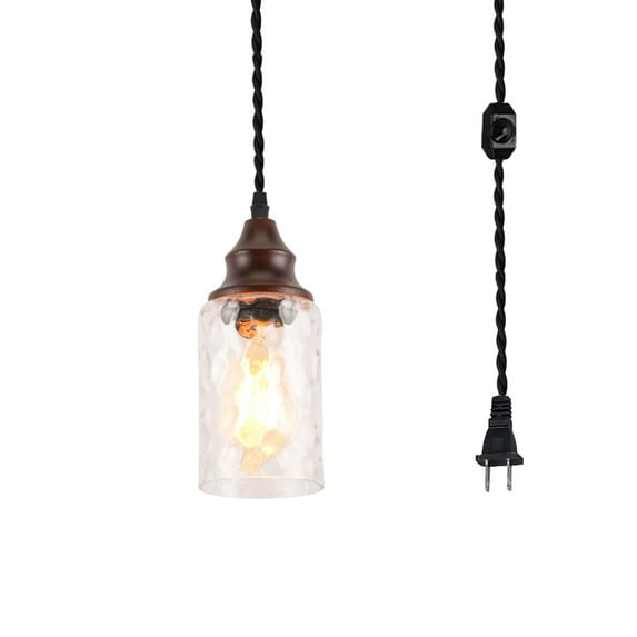 KAYYELAMP 15ft Plug in Dimmable Cord Pendant Vintage Walnut Base Clear Glass Shade Retro Style for Home Office Kitchen Store(No Bulb)