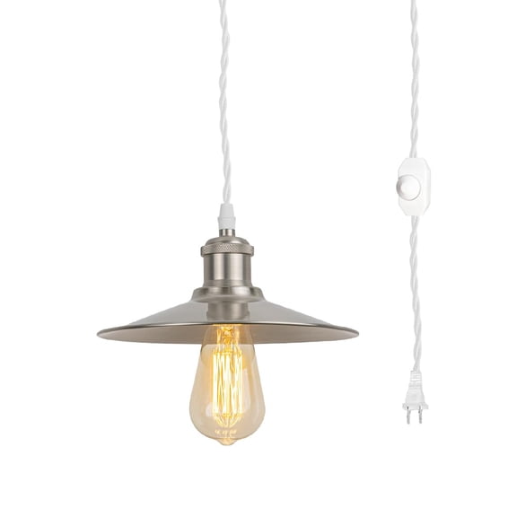 KAYYELAMP 19.6 Feet Dimmable Switch Plug in Cable E26 Matt Nickel Base with Shade Retro Design Hanging Lamp for Kitchen Bar Bedsides(No Bulb)