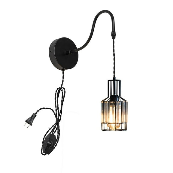 KAYYELAMP 1Pcs Corded Adjustable Gooseneck Metal Wall Sconce 9.8Ft Dimmer Cable Retro Design Crystal Lampshade Wall Lighting for Bedroom Kitchen Farmhouse Bar