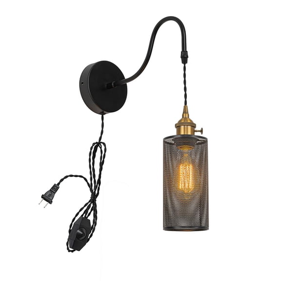 KAYYELAMP 1Pcs Corded Adjustable Gooseneck Metal Wall Sconce 9.8Ft Dimmer Cable Vintage Design Columnar Hollow Shade Wall Lighting for Bedroom Kitchen Farmhouse Bar