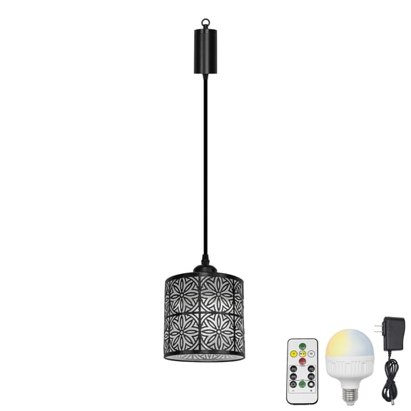 KAYYELAMP 1Pcs Rechargeable Battery Cord Hanging Light with Remote LED RGB Bulb Adjusted Height Black Hollow Petal Shade Creative Design for Kitchen Farmhouse Countertop