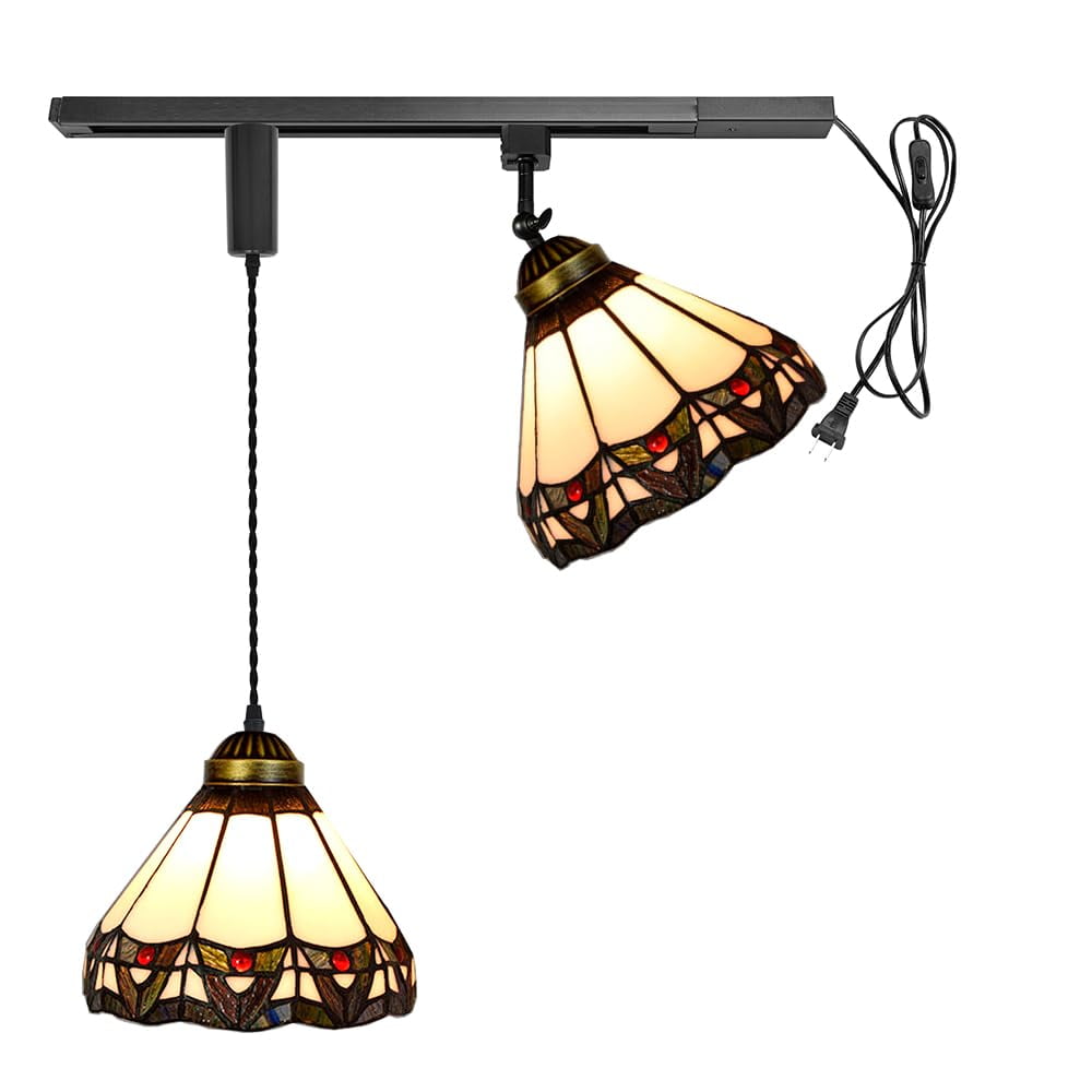 KAYYELAMP 1x Plug in Cable Track Rail, 1X Adjustable Cord, 1x Adjustable Angle Handmade Glass Shade Tiffany H-Type Track Lighting Fixture for Kitchen Loft(No Bulb)