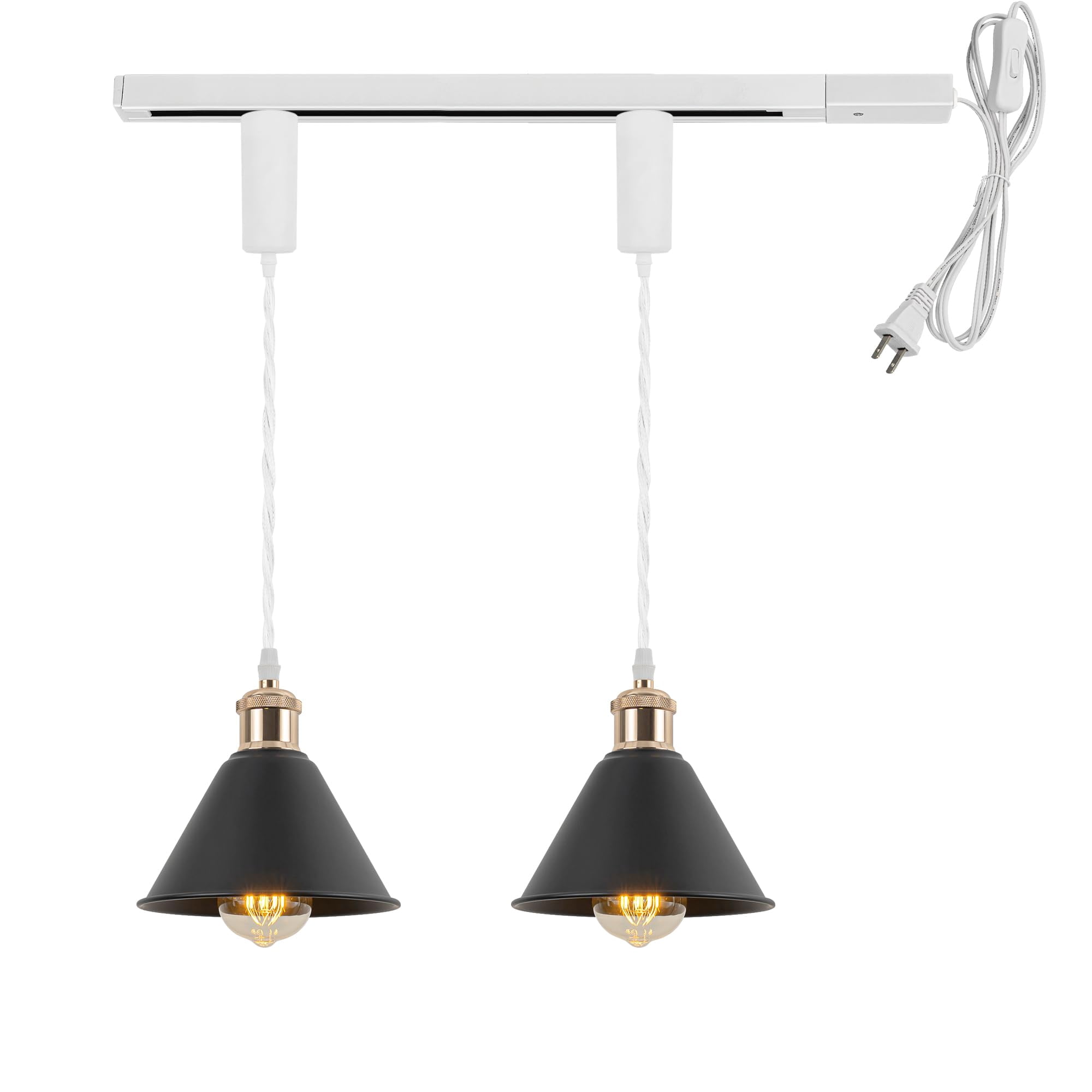 KAYYELAMP 1x Plug in Cable Track Rail, 2X Adjustable Cord Black Track Lighting Fixtures French Gold E26 Base H-Type Vintage Design for Kitchen Loft(No Bulb)