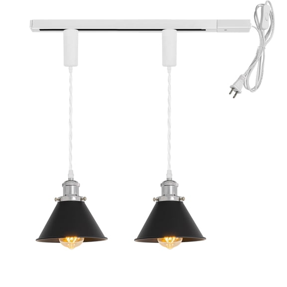 KAYYELAMP 1x Plug in Cable Track Rail, 2X Adjustable Cord Black Track Lighting Fixtures Silver E26 Base H-Type Vintage Design for Kitchen Loft(No Bulb)