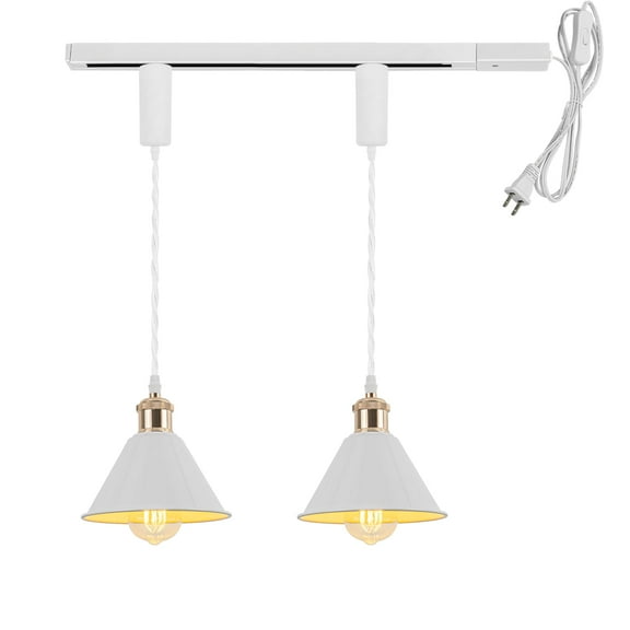 KAYYELAMP 1x Plug in Cable Track Rail, 2X Adjustable Cord White Track Lighting Fixtures French Gold E26 Base H-Type Vintage Design for Kitchen Loft(No Bulb)