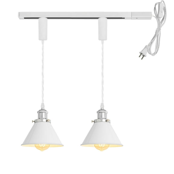 KAYYELAMP 1x Plug in Cable Track Rail, 2X Adjustable Cord White Track Lighting Fixtures Silver E26 Base H-Type Vintage Design for Kitchen Loft(No Bulb)