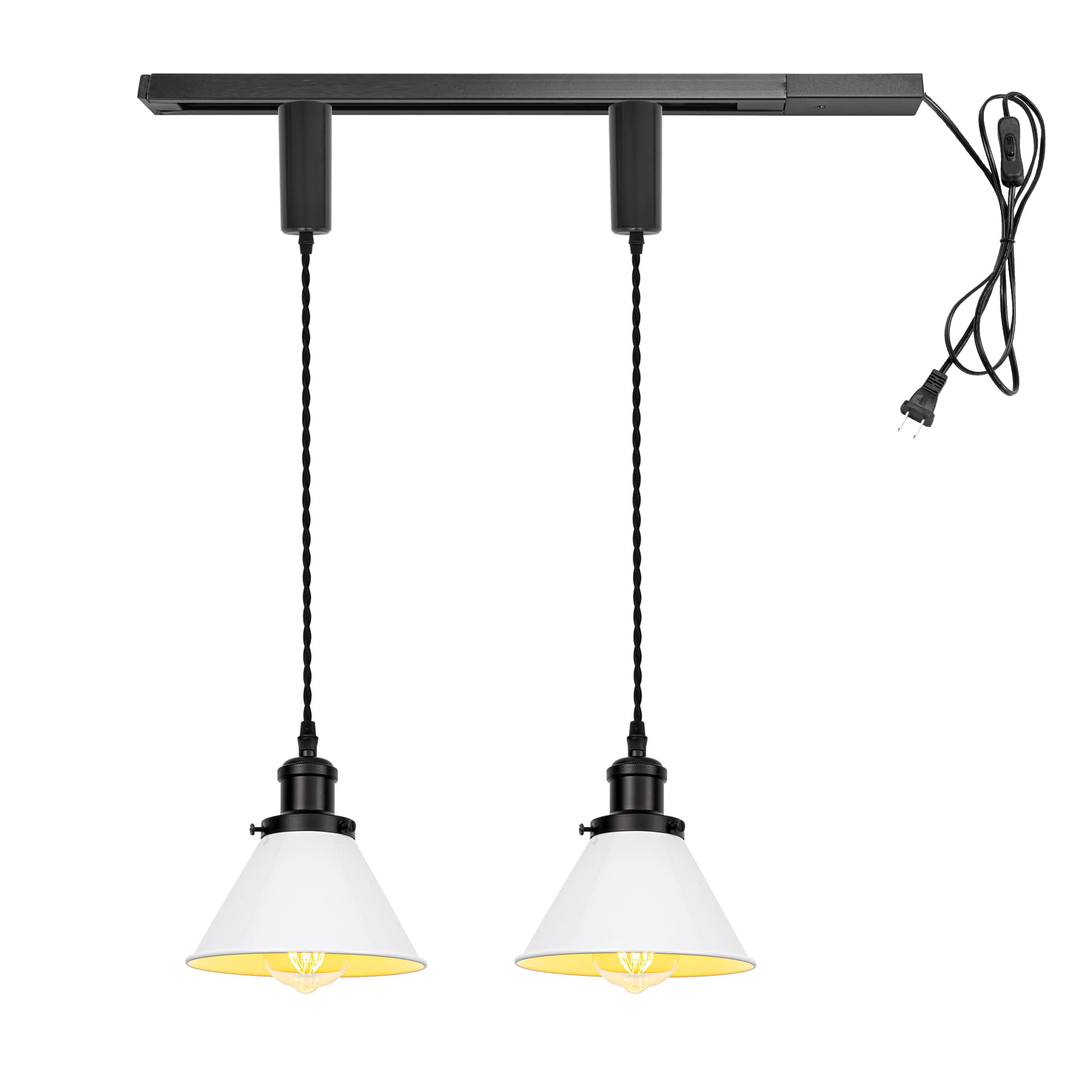 KAYYELAMP 1x Plug in Cable Track Rail, 2X Adjustable Cord Black & White Track Lighting Fixtures H-Type Vintage Design for Kitchen Loft(No Bulb)