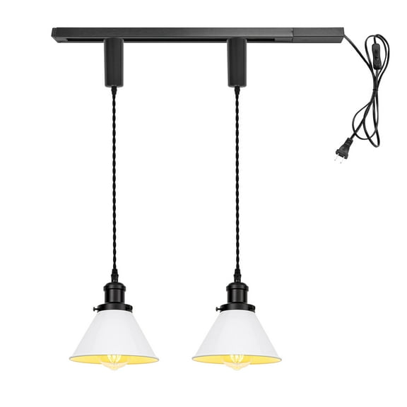 KAYYELAMP 1x Plug in Cable Track Rail, 2X Adjustable Cord Black & White Track Lighting Fixtures H-Type Vintage Design for Kitchen Loft(No Bulb)