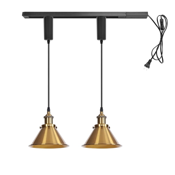 KAYYELAMP 1x Plug in Cable Track Rail, 2X Adjustable Cord Gold Track Lighting Fixtures E26 Base H-Type Vintage Design for Kitchen Loft(No Bulb)