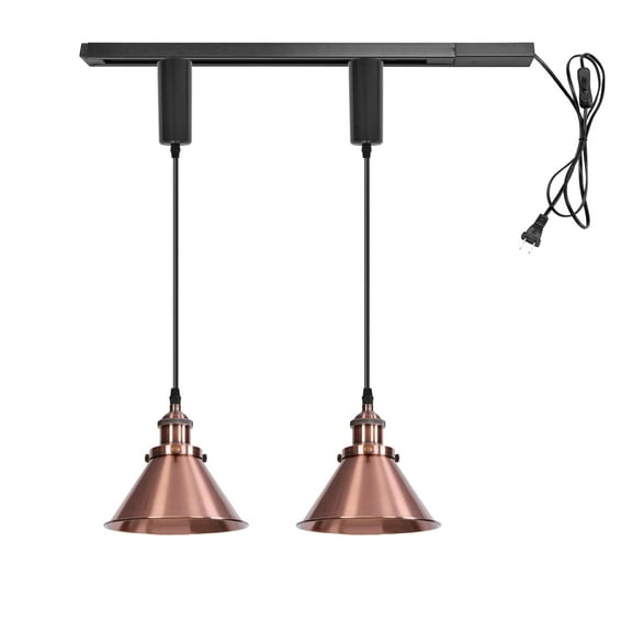 KAYYELAMP 1x Plug in Cable Track Rail, 2X Adjustable Cord Red Copper Track Lighting Fixtures E26 Base H-Type Vintage Design for Kitchen Loft(No Bulb)