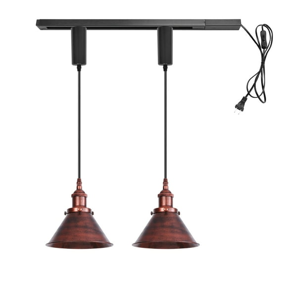KAYYELAMP 1x Plug in Cable Track Rail, 2X Adjustable Cord Rust Track Lighting Fixtures E26 Base H-Type Vintage Design for Kitchen Loft(No Bulb)