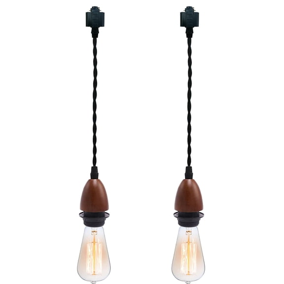 KAYYELAMP 2.88Feet Corded Track Lighting E26 Wooden Base Halo-Type Track Brown Pendant Light Vintage Design for Kitchen Loft Dining Room Store Set Two(No Bulb, Track)