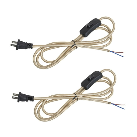 KAYYELAMP 2-Pack 15 Feet Plug in Outlet Electric Lamp Cord with On/Off Switch Light Gold Weave Rope Cable Stripped Ends Ready for Wiring Light Accessory Part Vintage Design