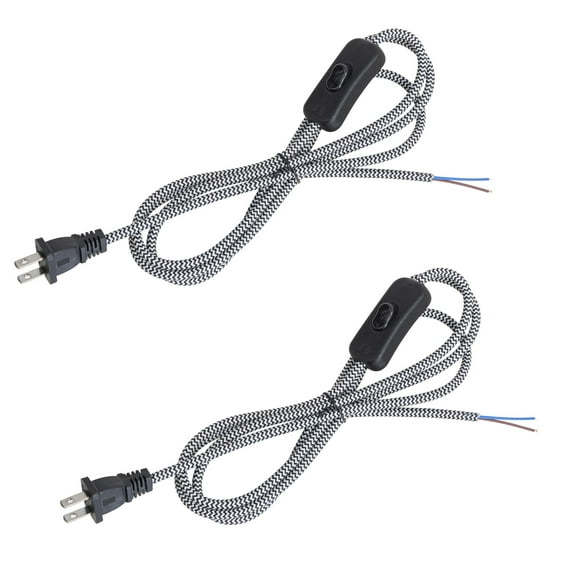 KAYYELAMP 2-Pack 5.9 Feet Plug in Outlet Electric Lamp Cord with On/Off Switch Black & White Weave Rope Cable Stripped Ends Ready for Wiring Light Accessory Part Vintage Design