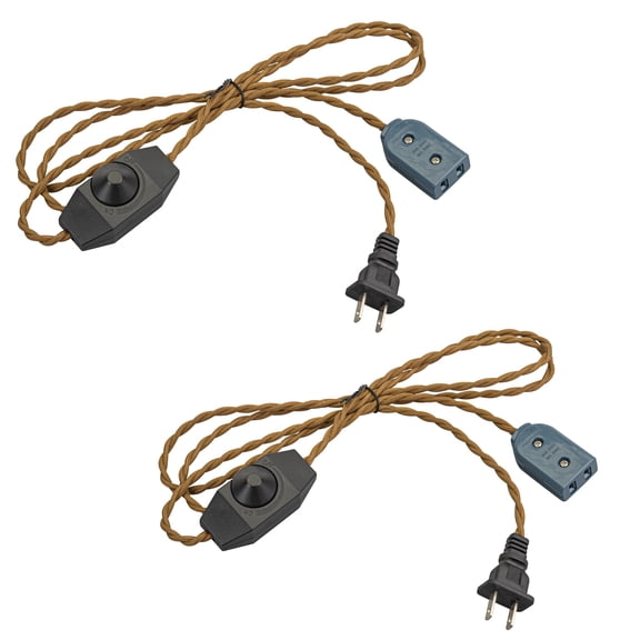 KAYYELAMP 2-Pack 5.9 Ft Brown Twist Cord Plug Outlet Power Wire Dimmable Rotated Switch Extension Cord Vintage Style Lighting Accessory Part DIY Project