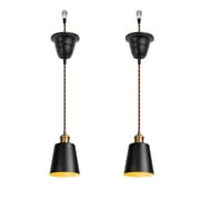 KAYYELAMP 2-Pack Black Metal Shade Hanging Light E26 Copper Base Adjusted Cord Droplight Vintage Pendant Light Fixture for Kitchen Island Sink HomeNo Bulb