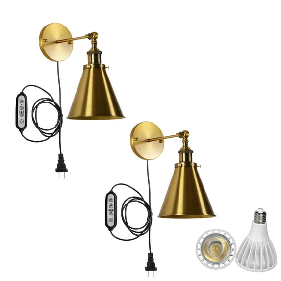KAYYELAMP 2-Pack Hook Mounted Plant Light Full Spectrum 6000K 25W White Light Timing Plug in Cord Vintage Gold Wall Lamp for Indoor Plants Flowers Growing
