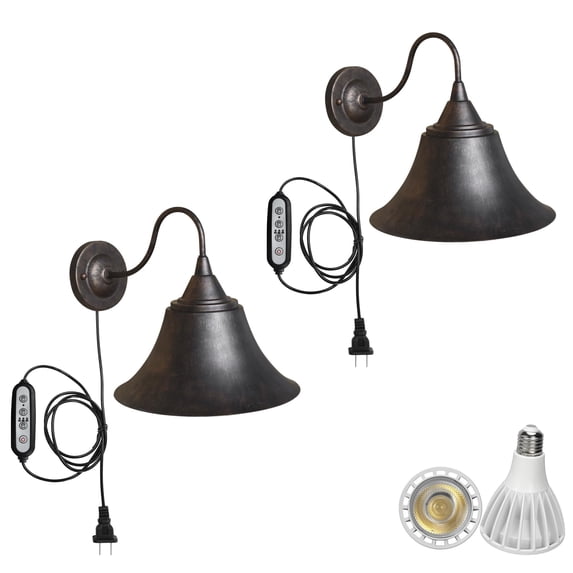 KAYYELAMP 2-Pack Hook Mounted Plant Light Full Spectrum 6000K 25W White Light Timing Plug in Cord Industrial Style Vintage Color Wall Lamp for Indoor Plants Flowers Growing