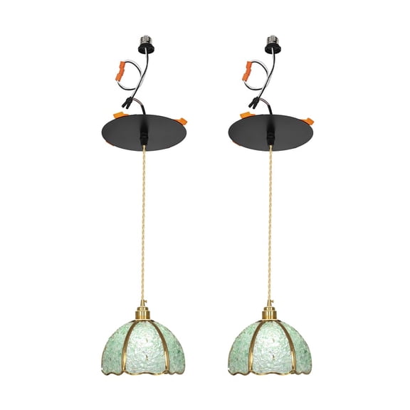 KAYYELAMP 2-Pack Modern Handmade Green Crystal Recessed Retrofit Pendant Lighting Conversion Kit E26 Power Connector 3.2 Ft Adjusted Cord Hanging Lamp for Hallway Farmhouse